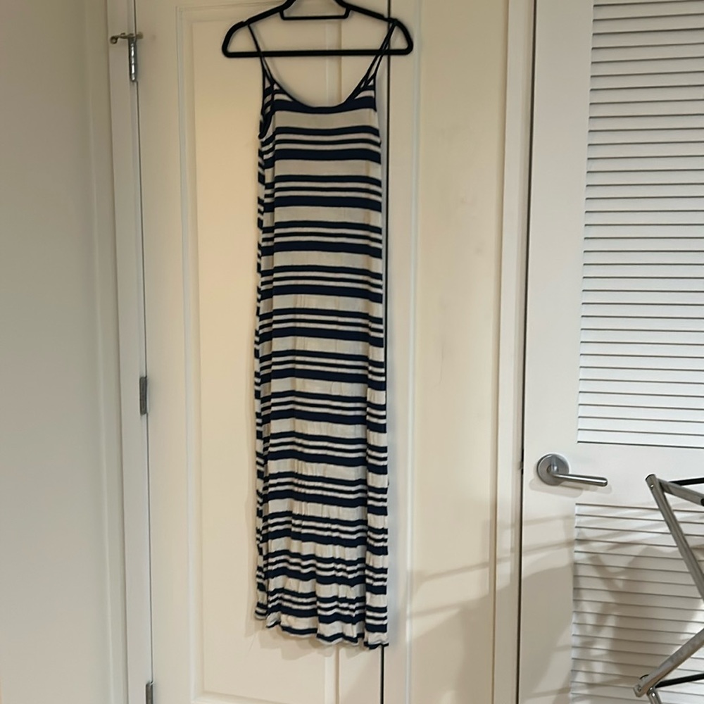 Aqua blue and white stripe maxi dress